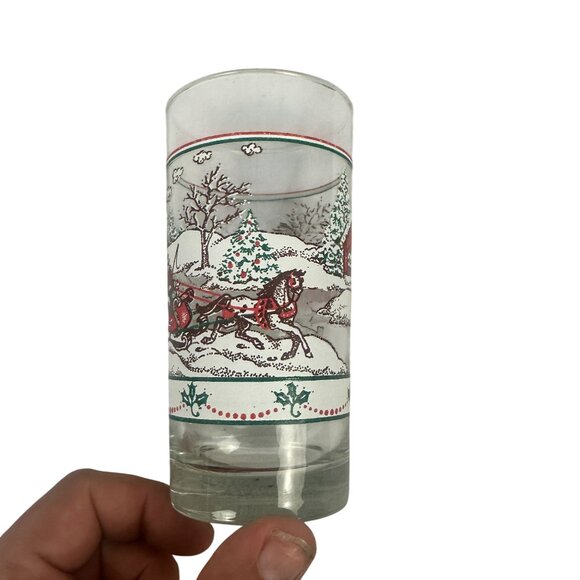 Set Of 6 Vintage Home Interiors Holiday Tumblers 12oz Winter Scene Printed Glass - Picture 6 of 8